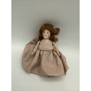 Antique 5" German All Bisque Doll Mold Painted Eyes Stiff Legs Jointed Arms